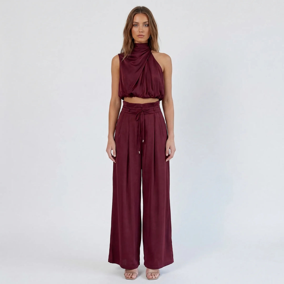 Sleeveless Halter Neck Wide-Leg Outfit - Tiffany