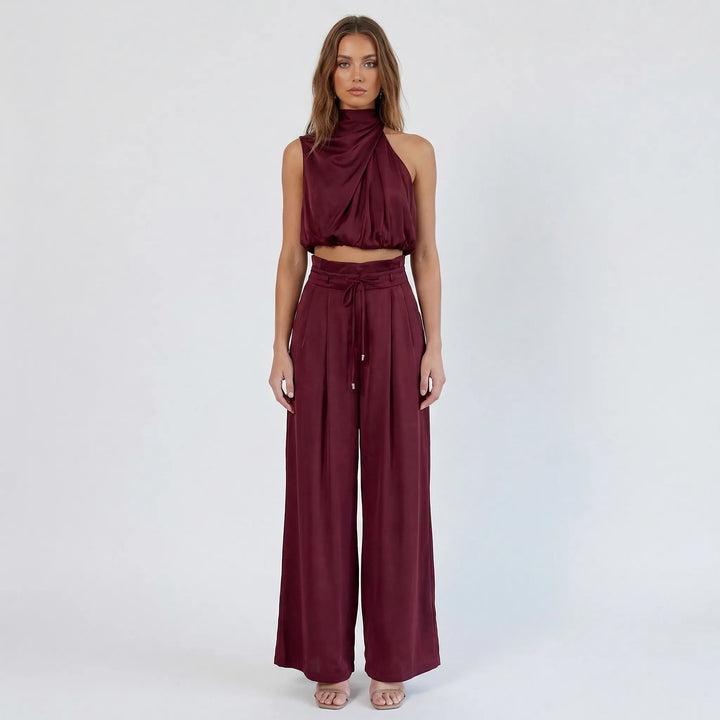Sleeveless Halter Neck Wide-Leg Outfit - Tiffany