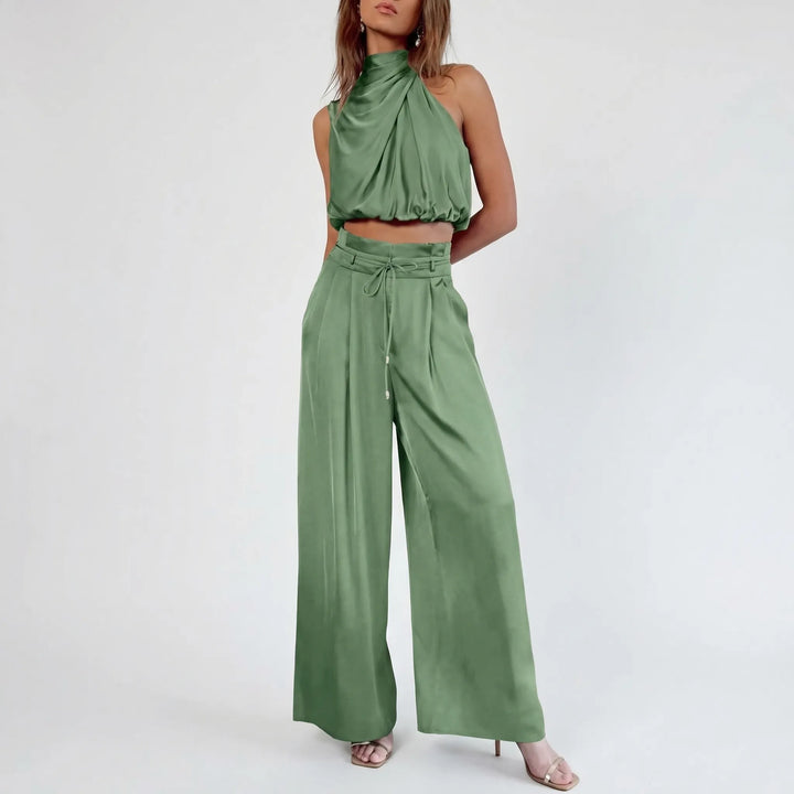 Sleeveless Halter Neck Wide-Leg Outfit - Tiffany