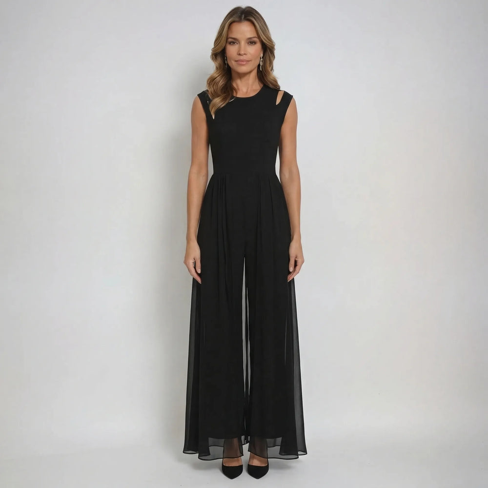 Sleeveless Jumpsuit With Sheer Overlay Skirt - Elvira