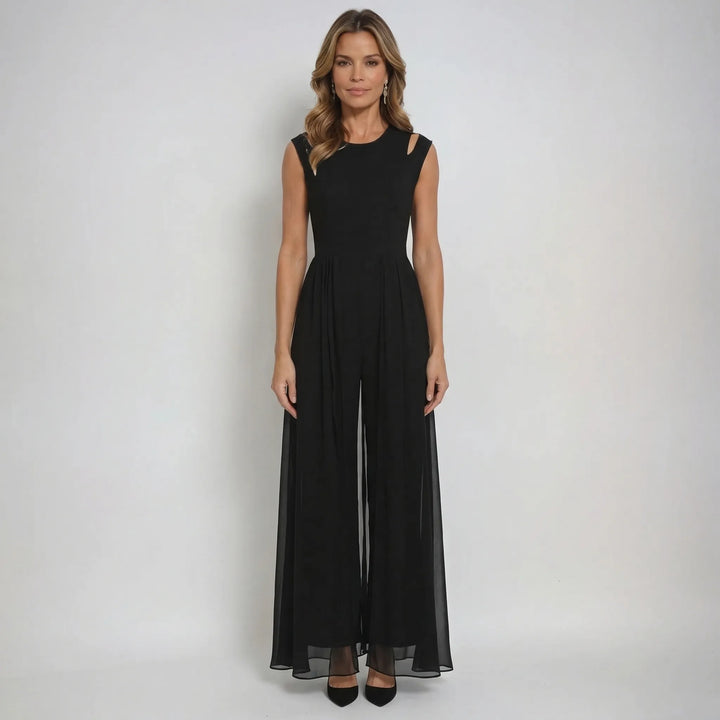 Sleeveless Jumpsuit With Sheer Overlay Skirt - Elvira