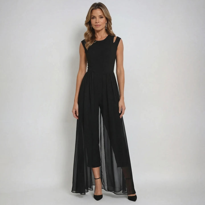 Sleeveless Jumpsuit With Sheer Overlay Skirt - Elvira