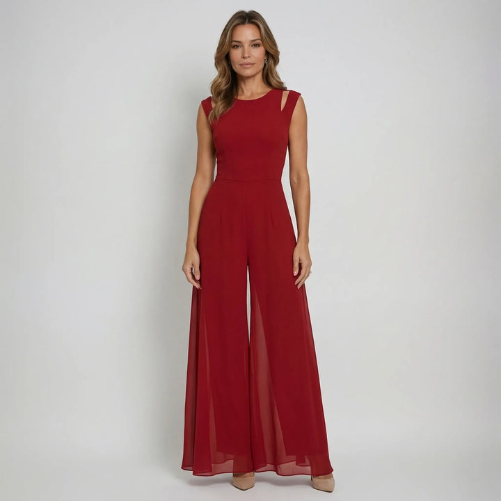 Sleeveless Jumpsuit With Sheer Overlay Skirt - Elvira