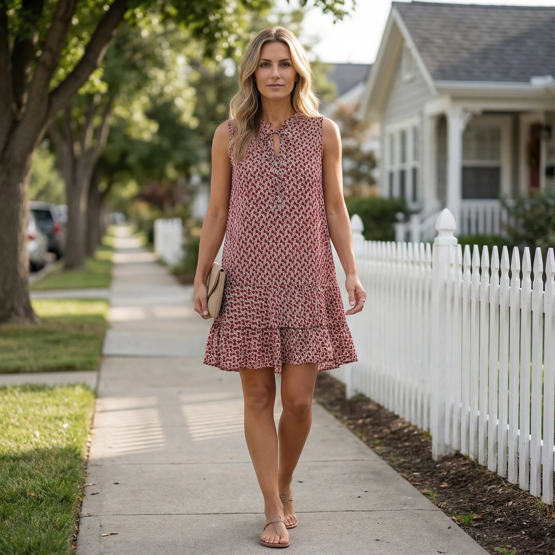 Sleeveless Knee-Length Printed Dress - Ana