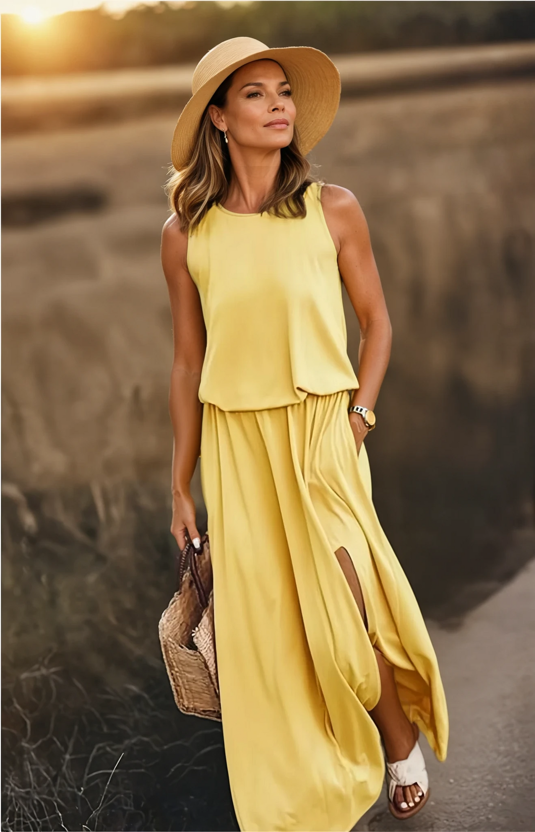 Sleeveless Maxi Dress With Side Split - Vickie