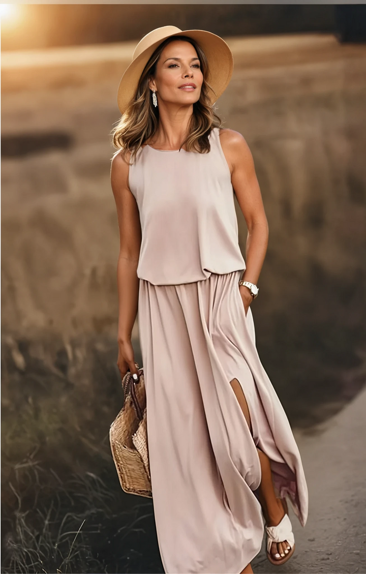 Sleeveless Maxi Dress With Side Split - Vickie