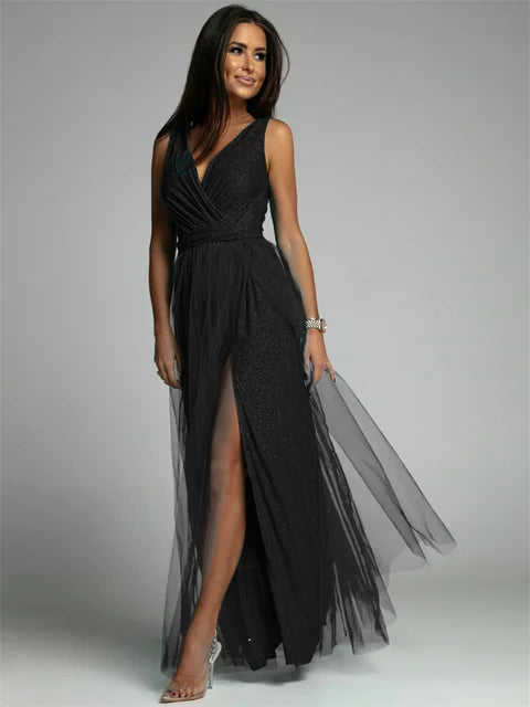 Sleeveless V-Neck Evening Dress - Lindsey
