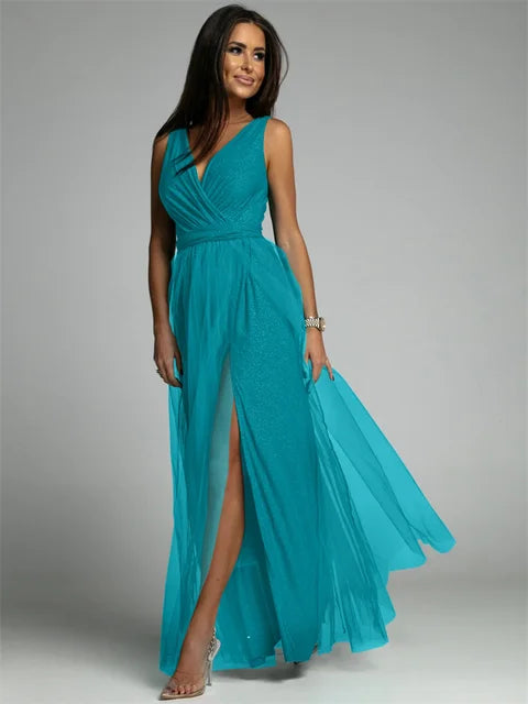 Sleeveless V-Neck Evening Dress - Lindsey