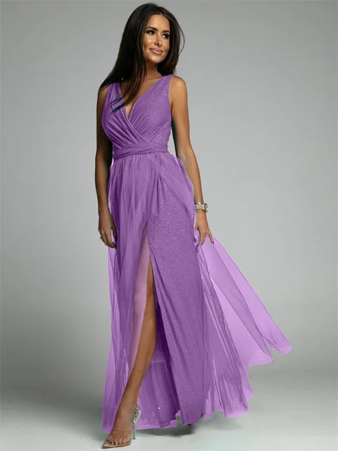 Sleeveless V-Neck Evening Dress - Lindsey