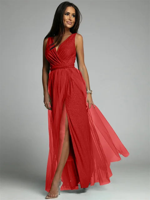 Sleeveless V-Neck Evening Dress - Lindsey