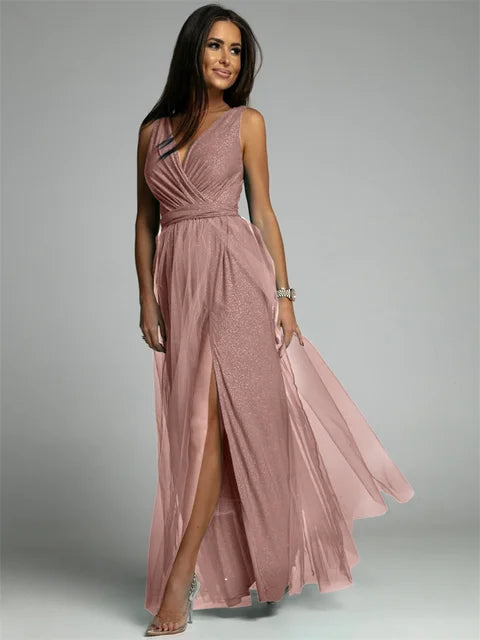 Sleeveless V-Neck Evening Dress - Lindsey