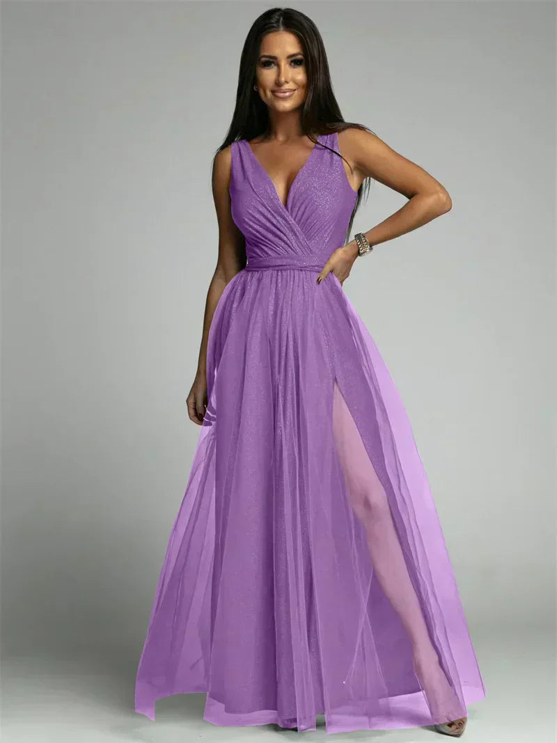 Sleeveless V-Neck Evening Dress - Lindsey