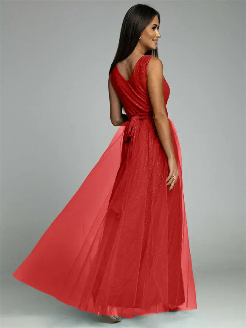 Sleeveless V-Neck Evening Dress - Lindsey