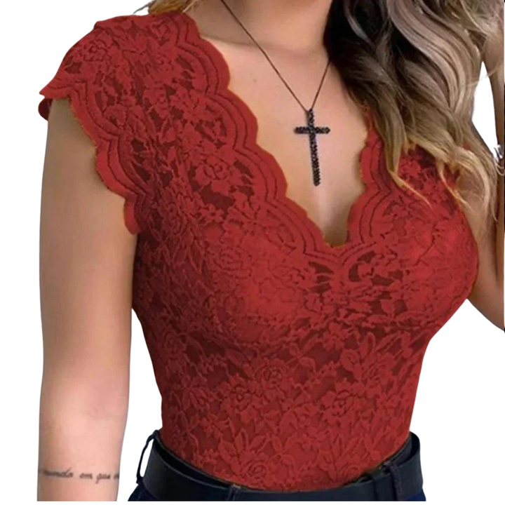 Slim-Fit Sleeveless Lace Top - Crystal