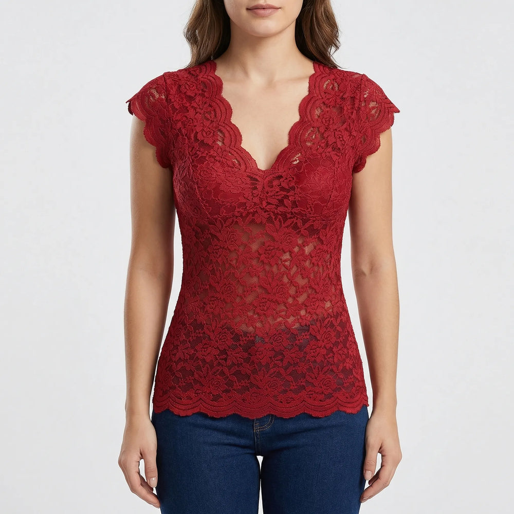 Slim-Fit Sleeveless Lace Top - Crystal