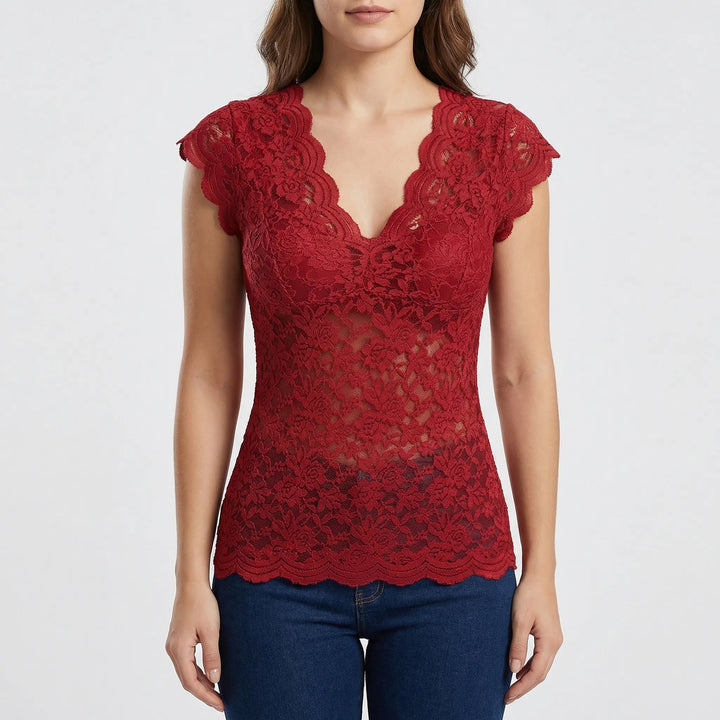 Slim-Fit Sleeveless Lace Top - Crystal