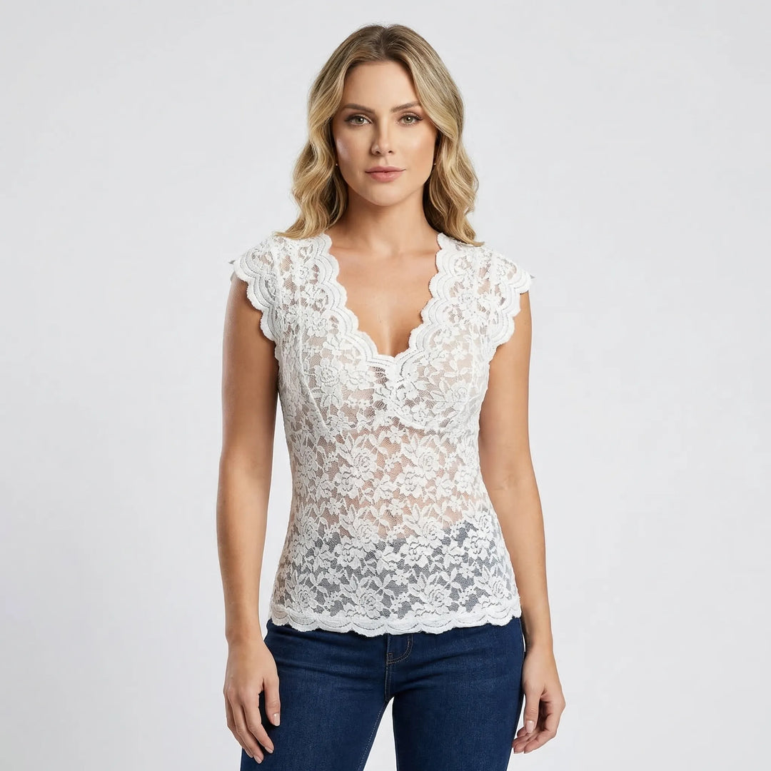 Slim-Fit Sleeveless Lace Top - Crystal