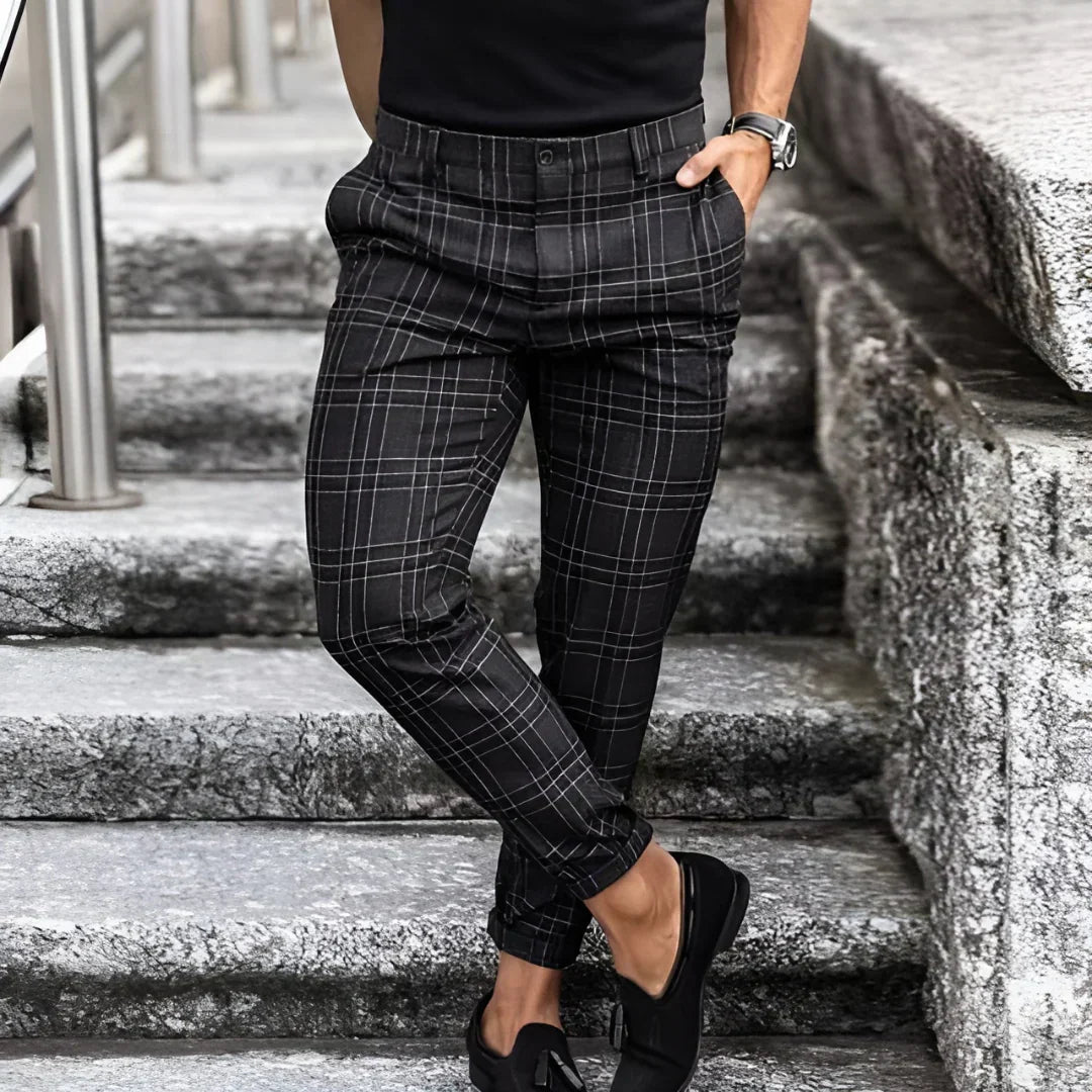 Slim Fit Cropped Check Trousers - Cornelius