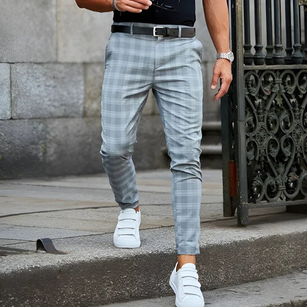 Slim Fit Cropped Check Trousers - Cornelius