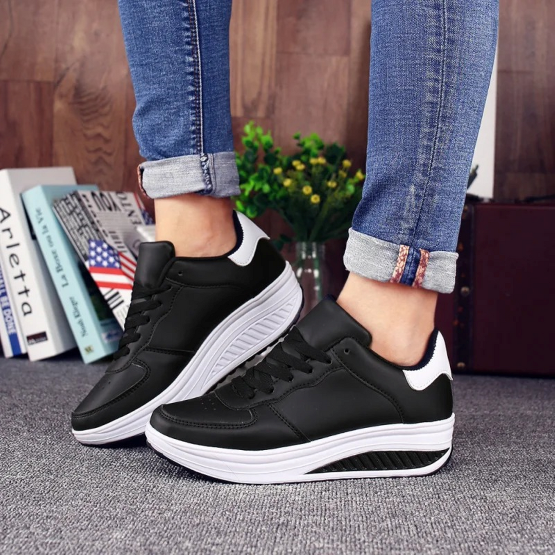 Orthopedic Women's Sneakers in Black Leather - FlexiStep