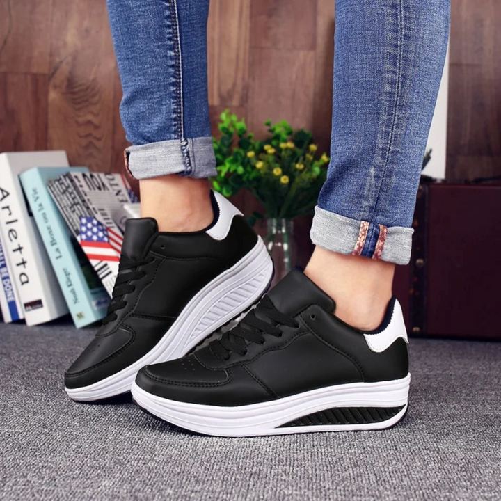 Orthopedic Women's Sneakers in Black Leather - FlexiStep
