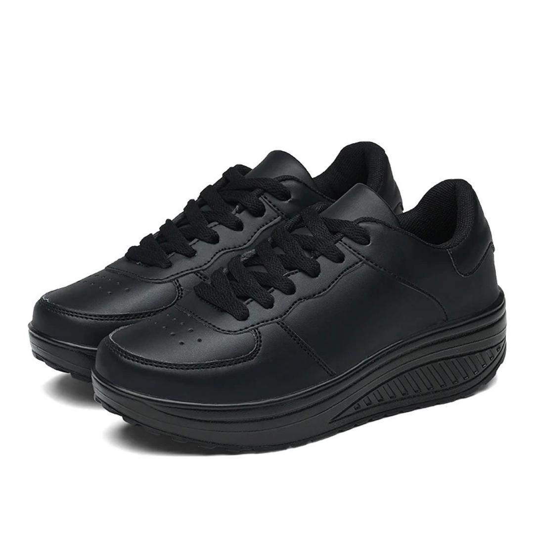 Orthopedic Women's Sneakers in Black Leather - FlexiStep