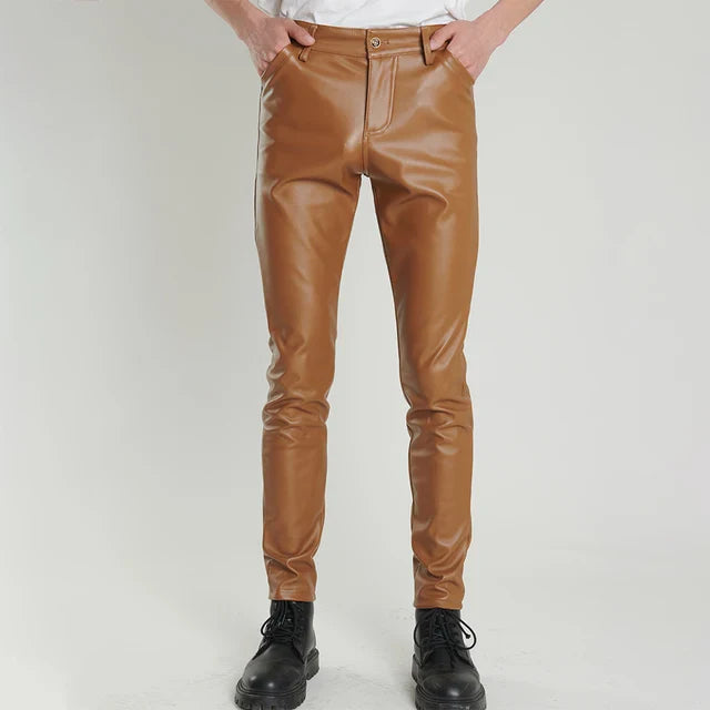Skinny Fit Stretch Leather Pants for Men - Lars