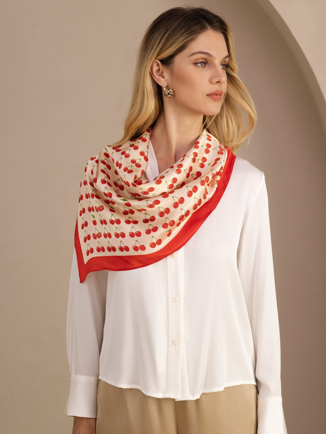 Square Cherry Print Scarf - Cherella