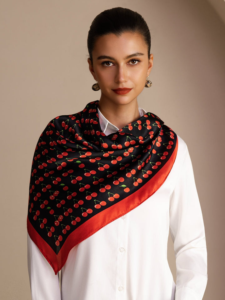 Square Cherry Print Scarf - Cherella