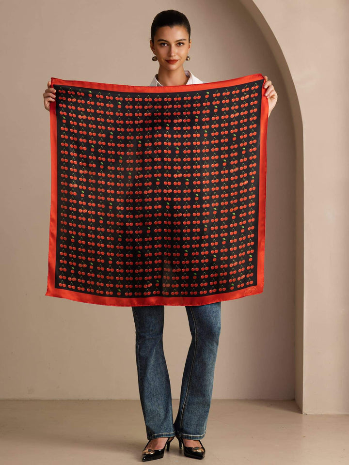 Square Cherry Print Scarf - Cherella