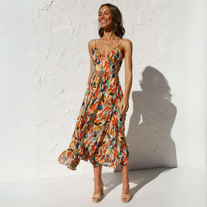 Zomerjurk met patroon en open rug-ontwerp – Elora