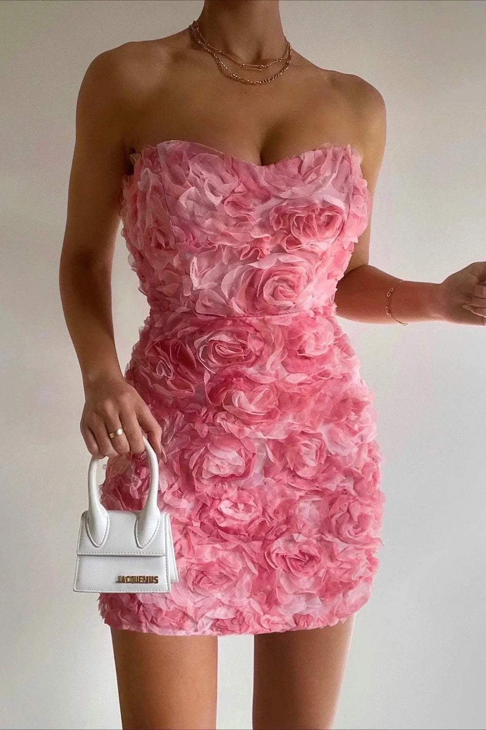 Strapless Mini Dress With 3D Rose Detailing - Kelley