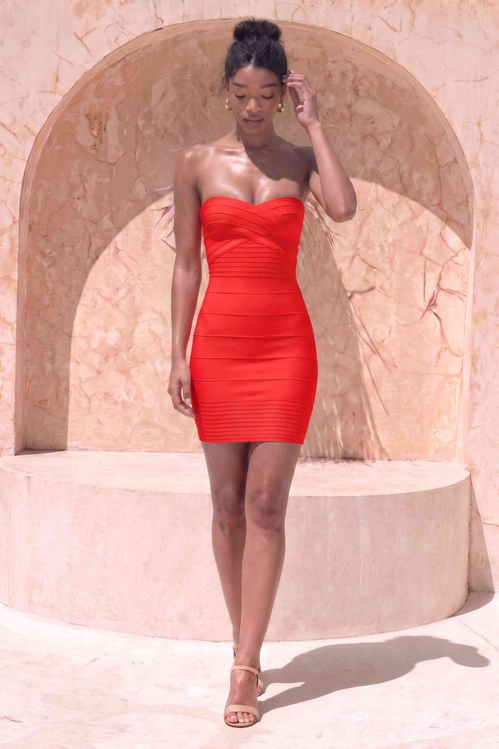 Strapless Sweetheart Red Bandage Dress - Veronica