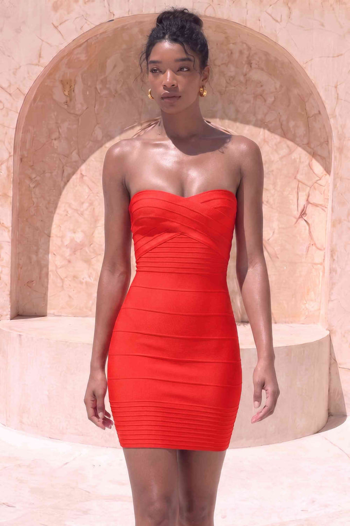 Strapless Sweetheart Red Bandage Dress - Veronica