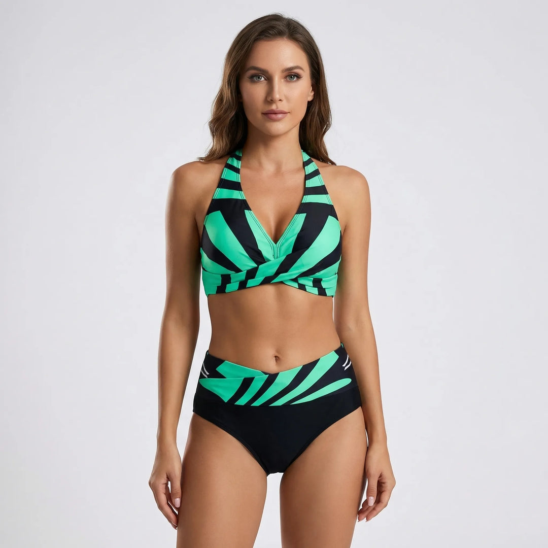Striped Halterneck Bikini Set - Darla