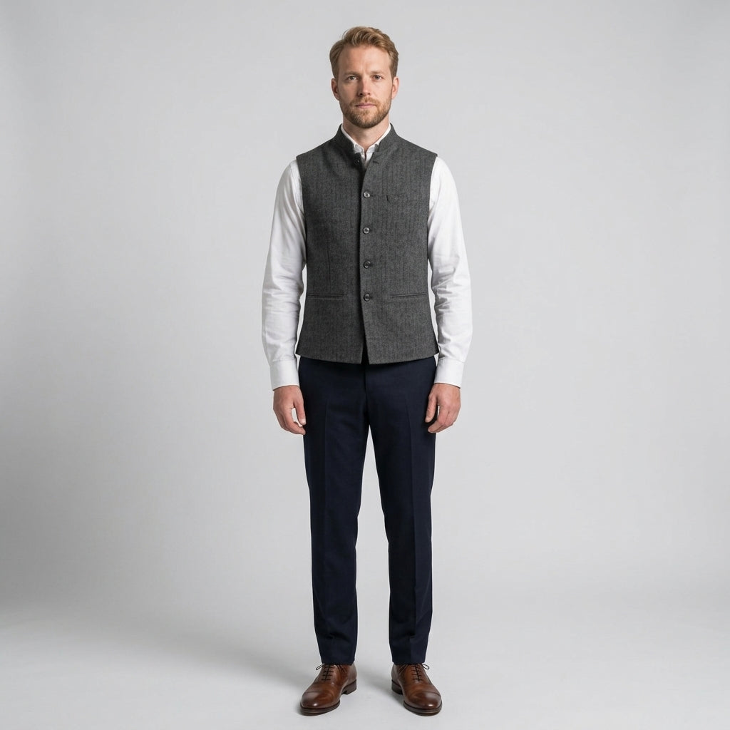Structured Mandarin Collar Waistcoat - Austin