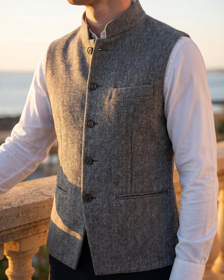 Structured Mandarin Collar Waistcoat - Austin