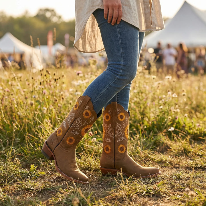 Sunflower Embroidered Western Cowboy Boot - Yvette