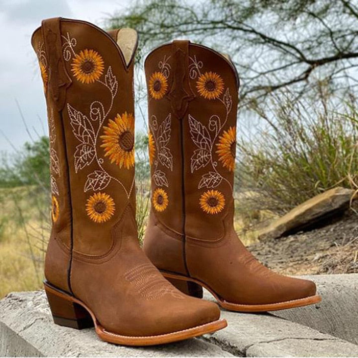 Sunflower Embroidered Western Cowboy Boot - Yvette