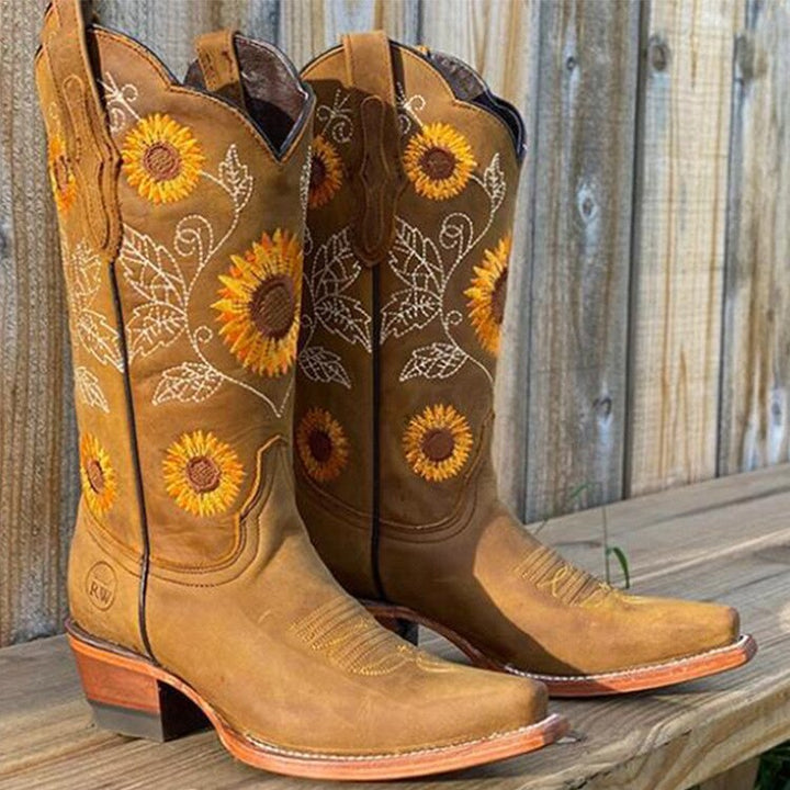 Sunflower Embroidered Western Cowboy Boot - Yvette