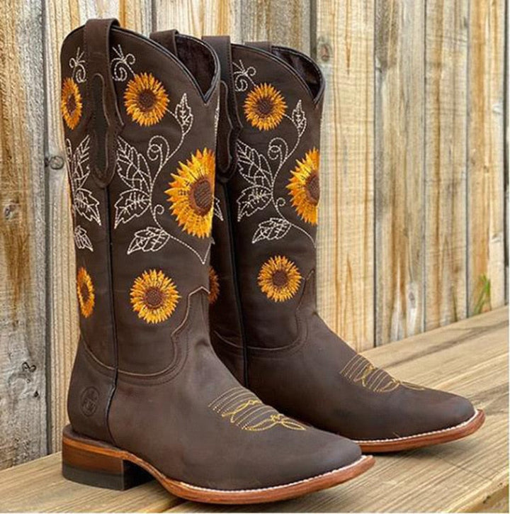 Sunflower Embroidered Western Cowboy Boot - Yvette