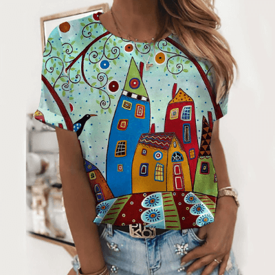 Licht dames T-shirt met print voor dagelijks gebruik en vakantie - SommerFun