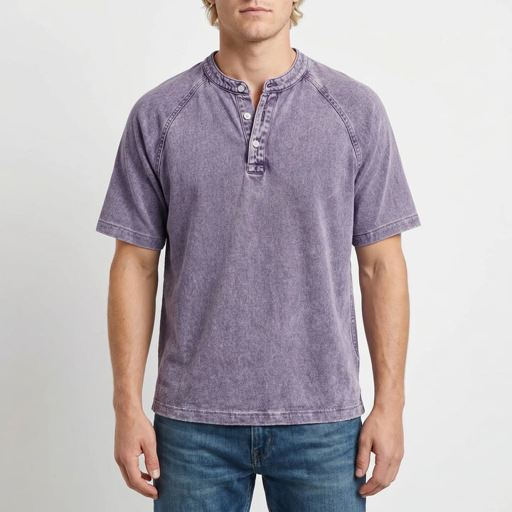 Men's Short-Sleeve Henley | Vintage Washed Button Tee 2