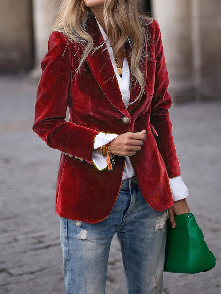 Tailored Velvet Blazer With Gold Buttons - Laura