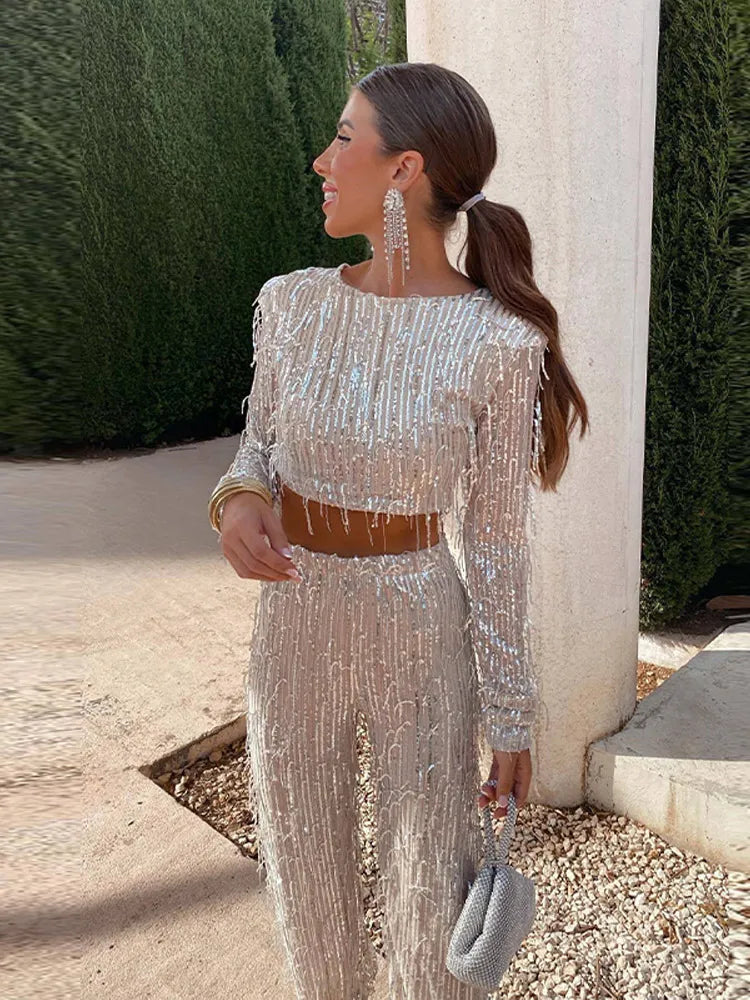 Glamorous sequin two-piece set for women - Celina