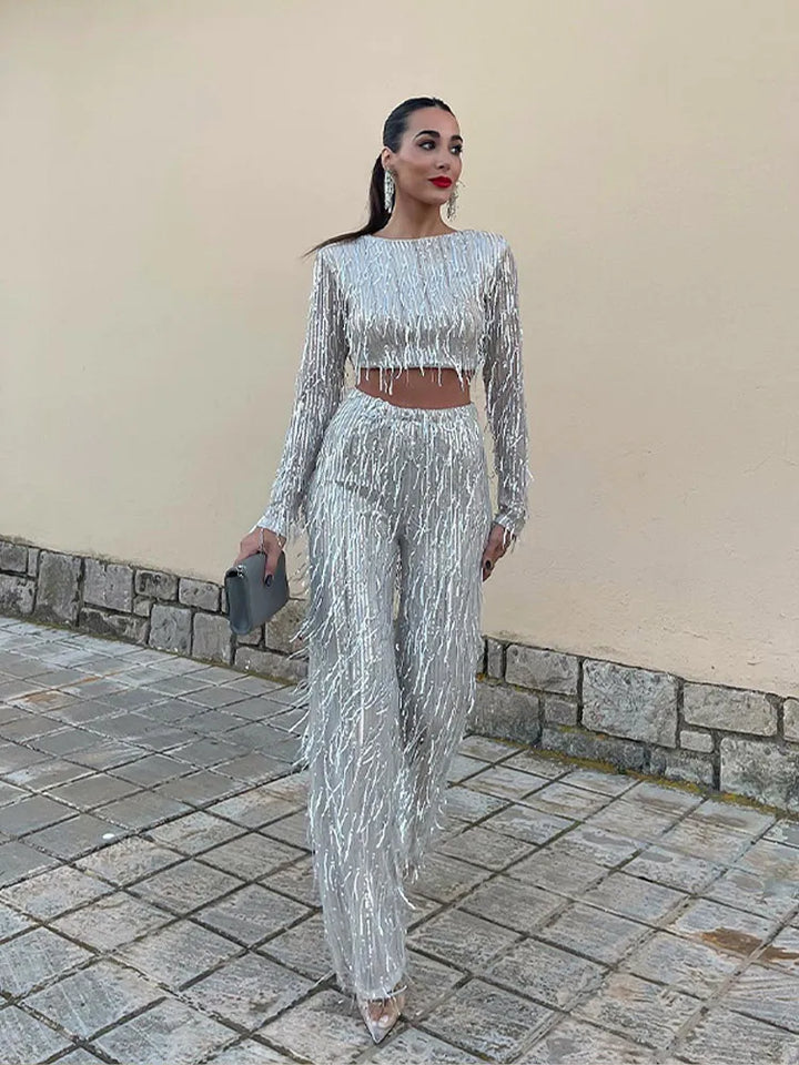 Glamorous sequin two-piece set for women - Celina