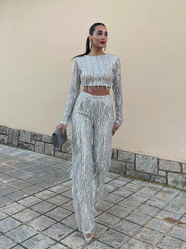 Glamorous sequin two-piece set for women - Celina