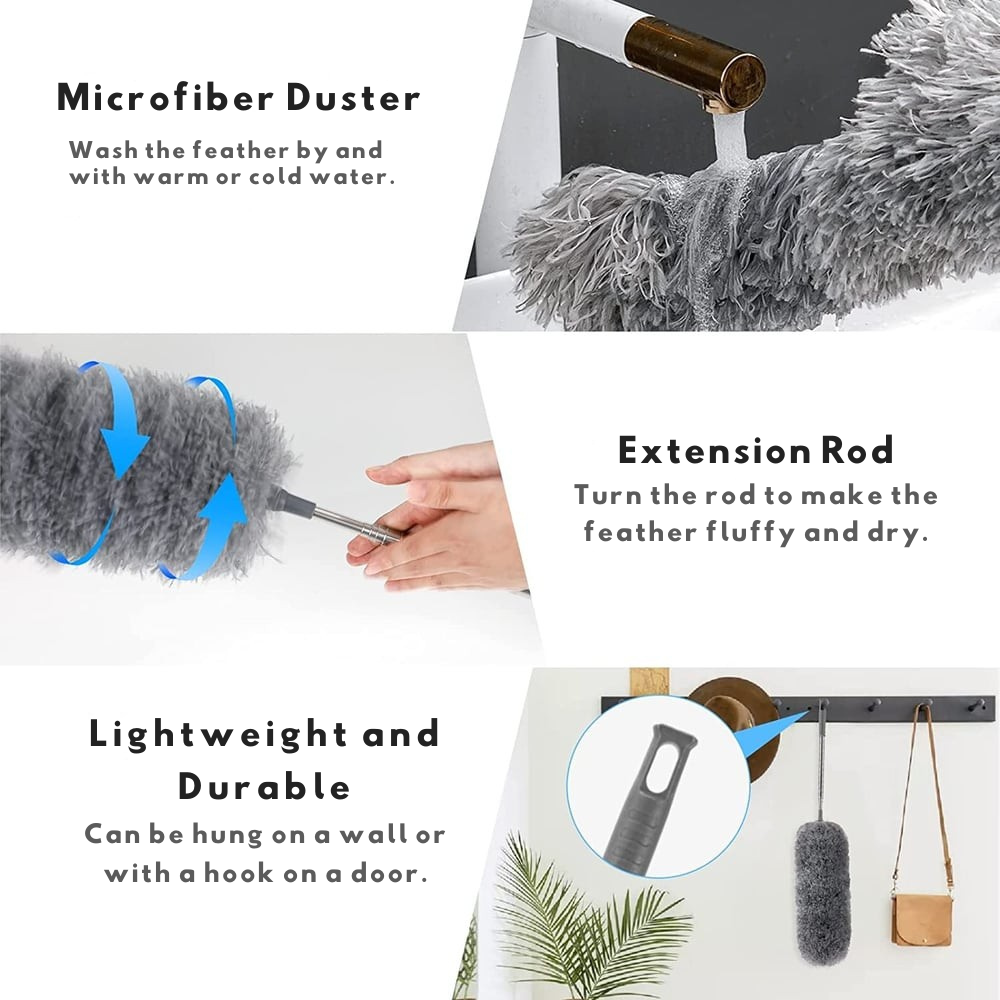 Extendable Microfiber Duster | Extra Long Reach | Flexible Head | Washable 6