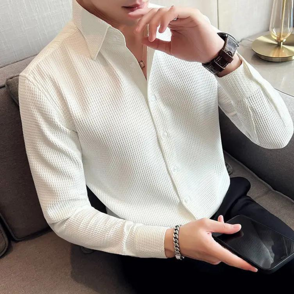 Textured Long-Sleeve Button-Up Shirt - Lester