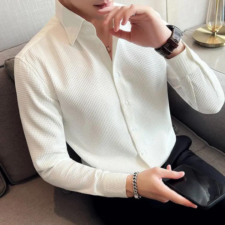 Textured Long-Sleeve Button-Up Shirt - Lester